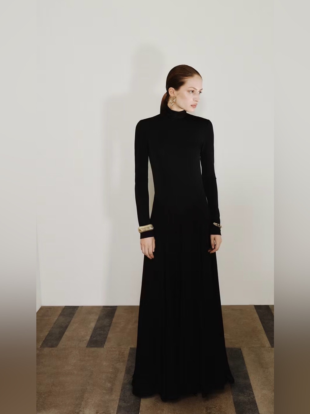 Mango Black Long-Sleeve Turtleneck Maxi Dress